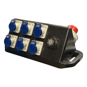 RUBBER BOX 32 AMP THREE PHASE TO 6 X 16 A + SOCAPEX WITH RCBO